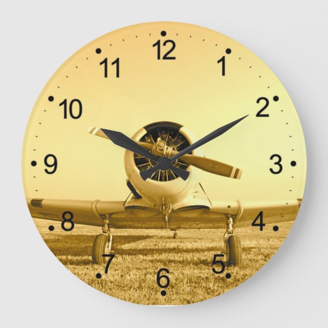 Antique Airplane Golden Yellow Propeller Large Clock (Front)
