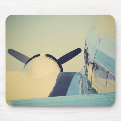 Antique Airplane Retro Blue Yellow  Mouse Pad