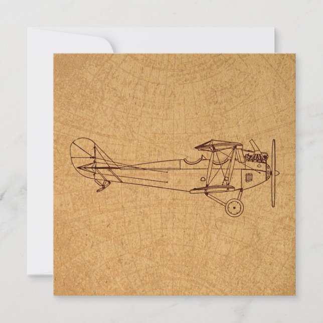 Antique Airplane Retro Classic Aviation Map Style Invitation (Front)