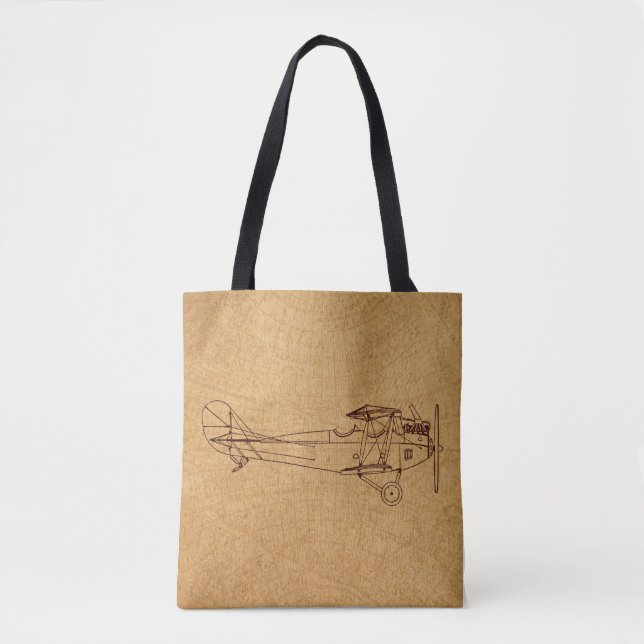 Antique Airplane Retro Classic Aviation Map Style Tote Bag (Front)
