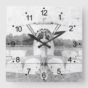 Antique Airplane Retro Square Clock