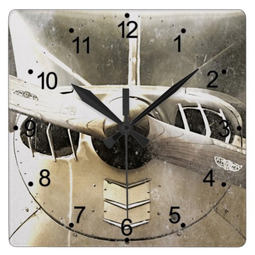 Antique Airplane Retro Square Clock