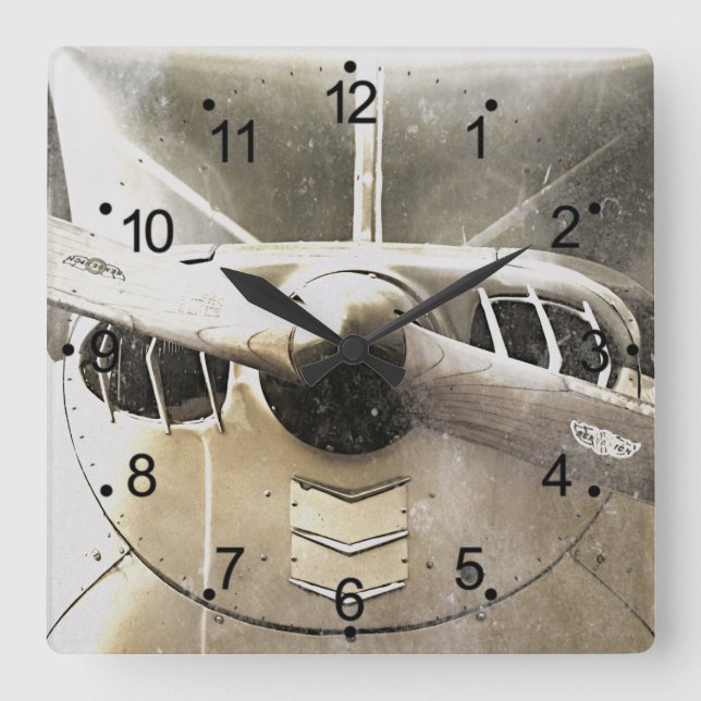 Antique Airplane Retro Square Clock (Front)