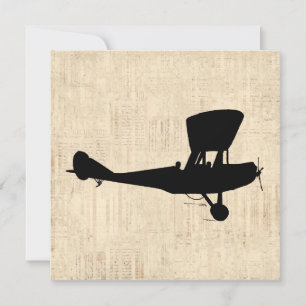 Antique Airplane Silhouette Art Invitation