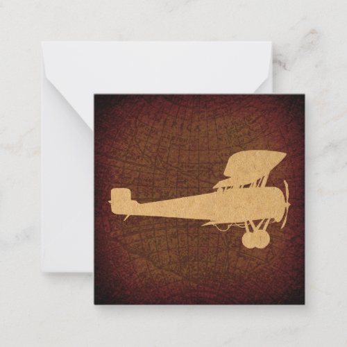 Antique Airplane Silhouette Plane  Brown Map Art Note Card
