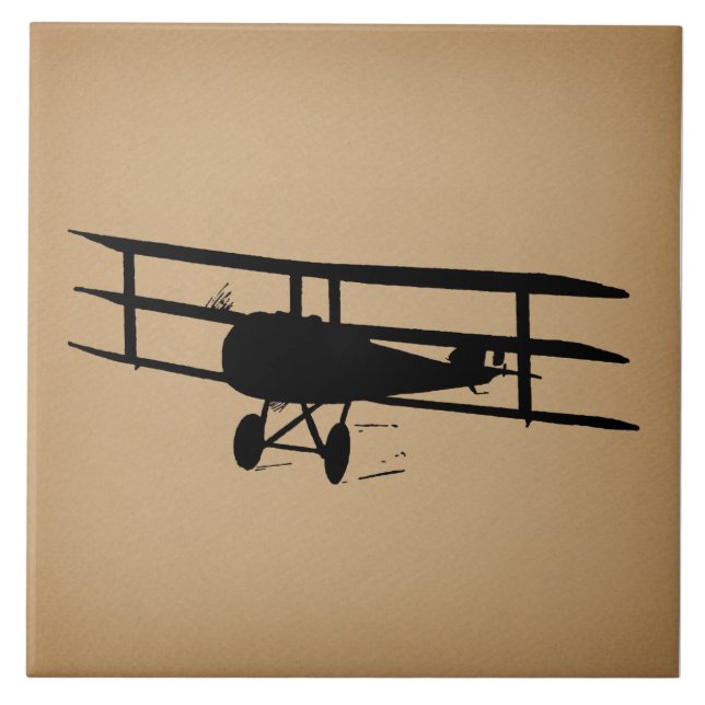 Antique Airplane Silhouette Vintage Plane Ceramic Tile (Front)