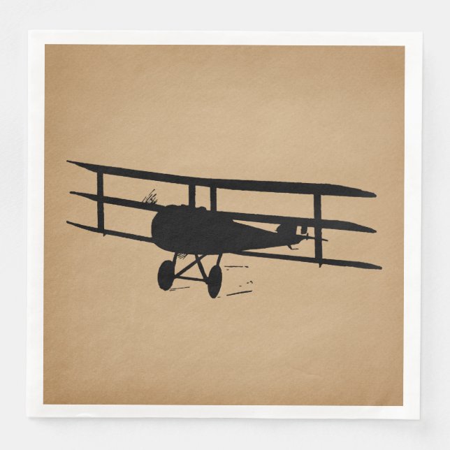 Antique Airplane Silhouette Vintage Plane Paper Dinner Napkins (Front)