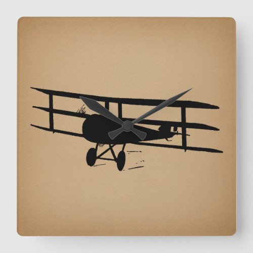 Antique Airplane Silhouette Vintage Plane Square Wall Clock