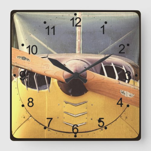 Antique Airplane Yellow Retro Square Clock