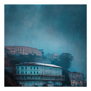 Antique Alcatraz Island Moody Fog Poster