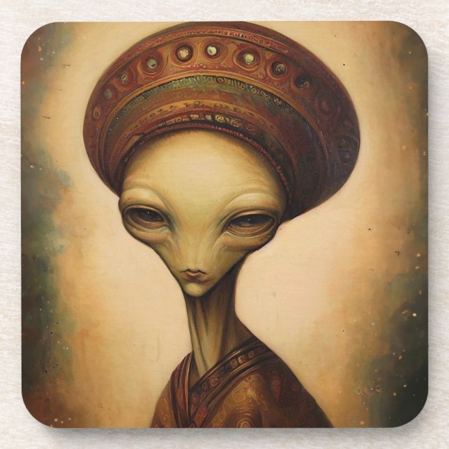 Antique Alien Portrait  Beverage Coaster (Front)
