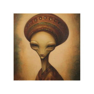 Antique Alien Portrait Wood Wall Art