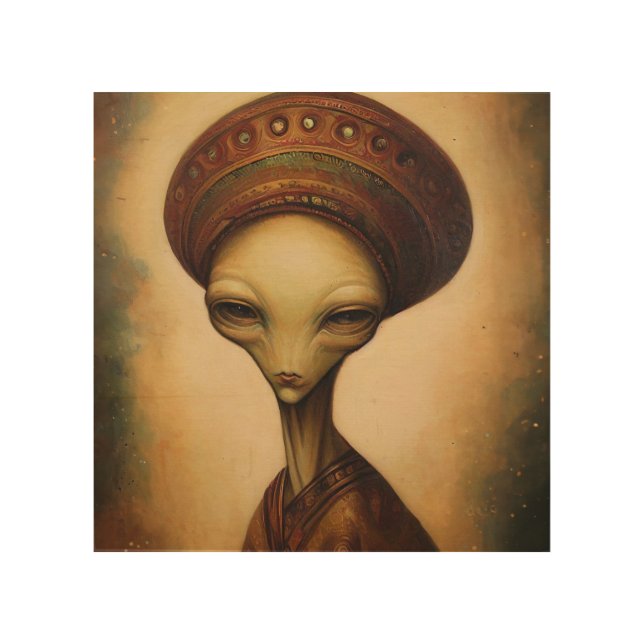 Antique Alien Portrait  Wood Wall Art (Front)