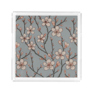 Antique Almond Blossom Art Nouveau Pattern Acrylic Tray