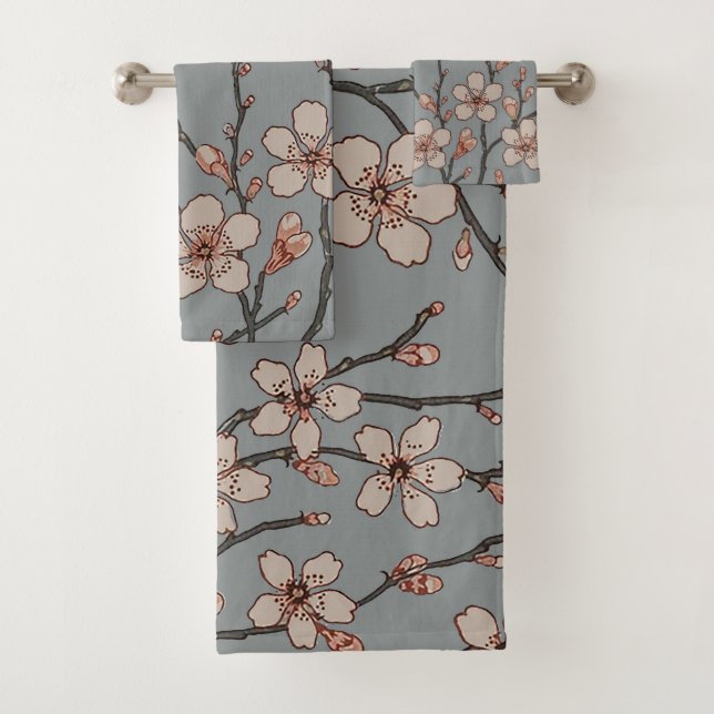 Antique Almond Blossom Art Nouveau Pattern Bath Towel Set (Insitu)