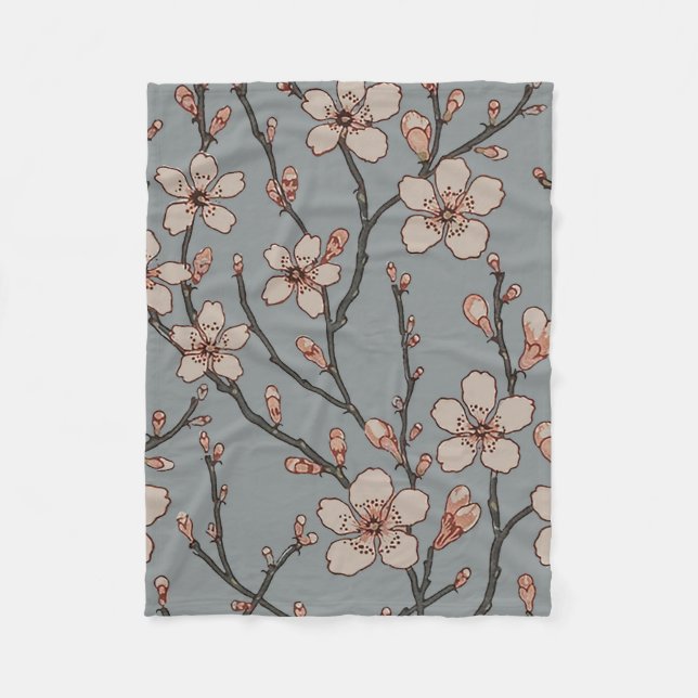 Antique Almond Blossom Art Nouveau Pattern Fleece Blanket (Front)