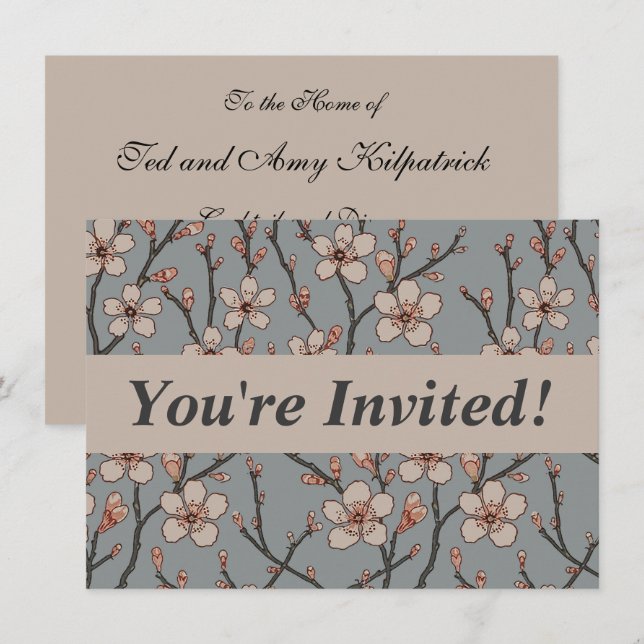 Antique Almond Blossom Art Nouveau Pattern Invitation (Front/Back)