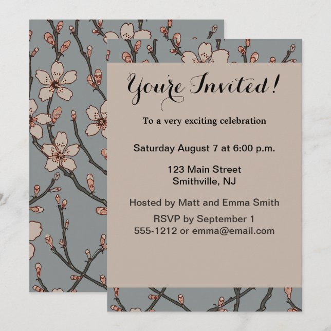 Antique Almond Blossom Art Nouveau Pattern Invitation (Front/Back)
