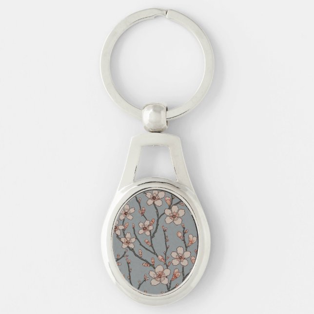 Antique Almond Blossom Art Nouveau Pattern Keychain (Front)