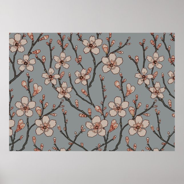 Antique Almond Blossom Art Nouveau Pattern Poster (Front)