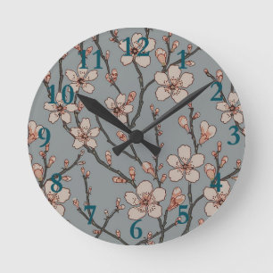 Antique Almond Blossom Art Nouveau Pattern Round Clock