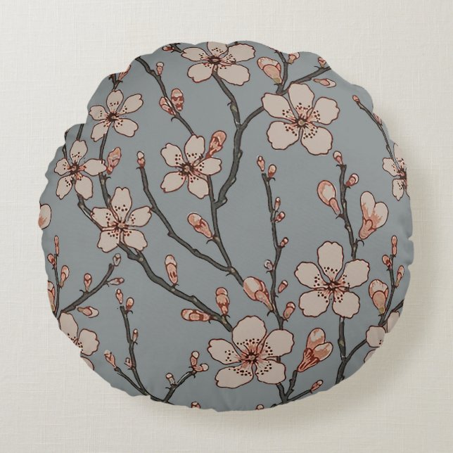 Antique Almond Blossom Art Nouveau Pattern Round Pillow (Front)