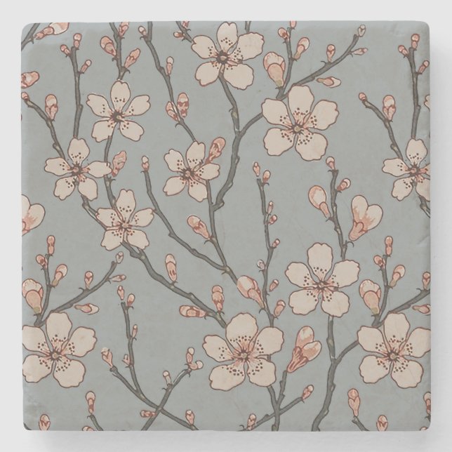 Antique Almond Blossom Art Nouveau Pattern Stone Coaster (Front)