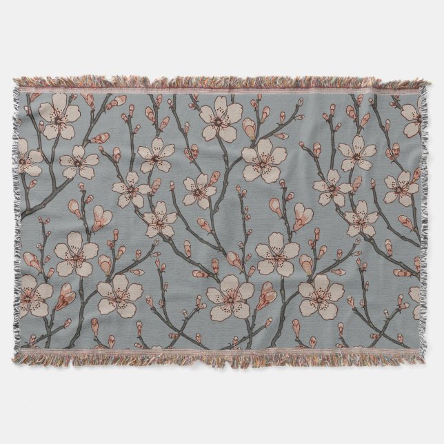 Antique Almond Blossom Art Nouveau Pattern Throw Blanket (Front)