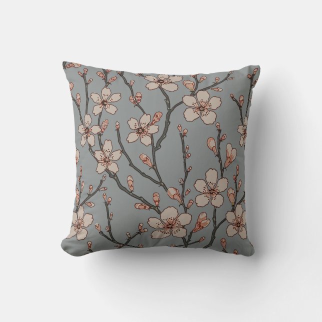 Antique Almond Blossom Art Nouveau Pattern Throw Pillow (Front)