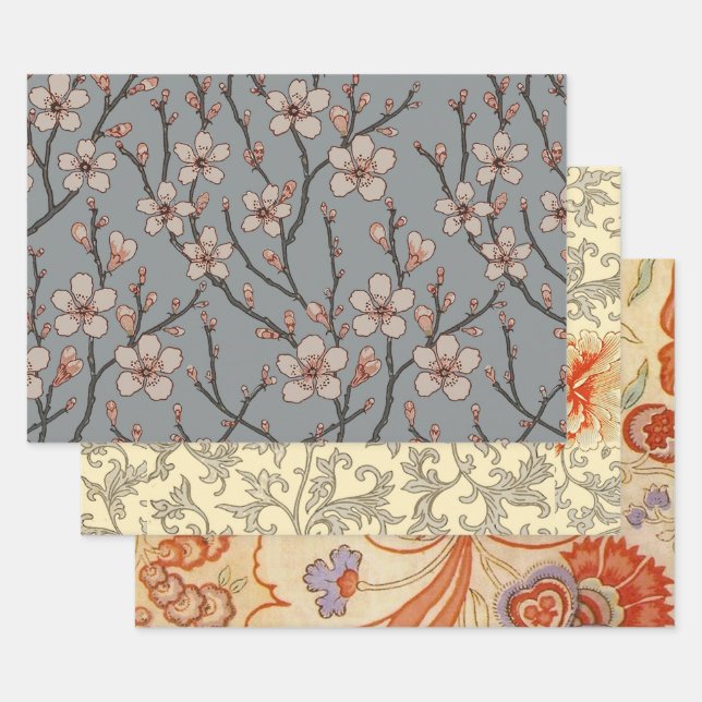 Antique Almond Blossom Art Nouveau Pattern Wrapping Paper Sheets (Set)