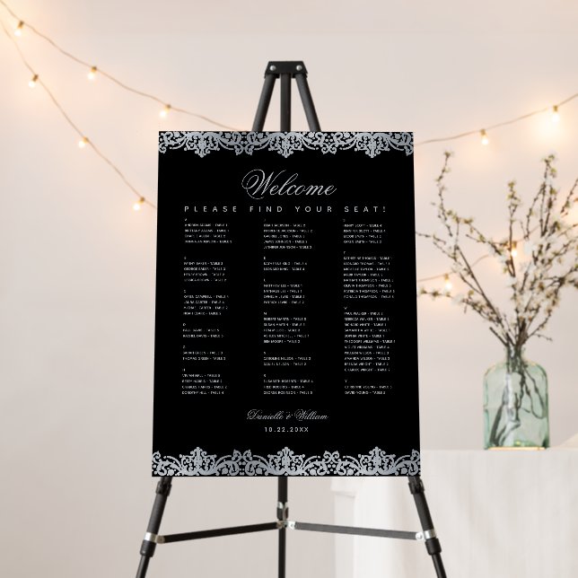 Antique Alphabetical  Black Silver Seating Chart Foam Board (In Situ (Stand))