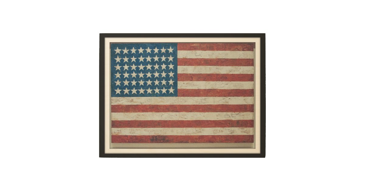 Antique American Flag 48 States Framed Wood Wall Art