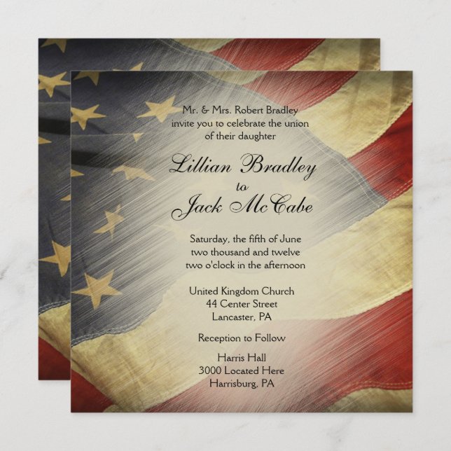 Antique American Flag Wedding Invitations (Front/Back)