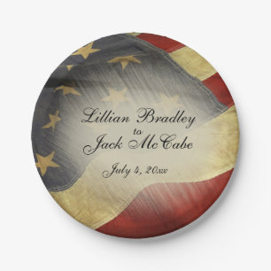 Antique American Flag Wedding Names and Date Paper Plates