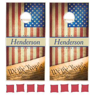 Antique American Flag with US Constitution Cornhole Set
