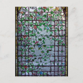ANTIQUE AMERICAN STAINED GLASS -MORNING GLORY VINE POSTCARD