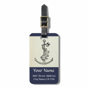 ANTIQUE ANCHOR & FISH NAUTICAL Navy Blue Monogram Luggage Tag ANTIQUE ANCHOR & FISH NAUTICAL Navy Blue Monogram Luggage Tag