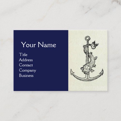 ANTIQUE ANCHOR WITH FISH NAUTICAL White Navy Blue Business Card