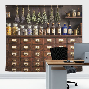 Antique Apothecary Cabinet Vintage Herbarium Wall Tapestry