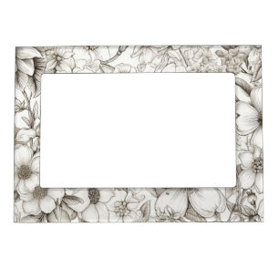 Antique Apothecary Floral Sepia Herbarium Magnetic Frame