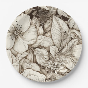 Antique Apothecary Floral Sepia Herbarium Paper Plates