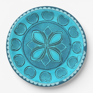 Antique Aqua Glass Romantic Floral Faux China Paper Plates