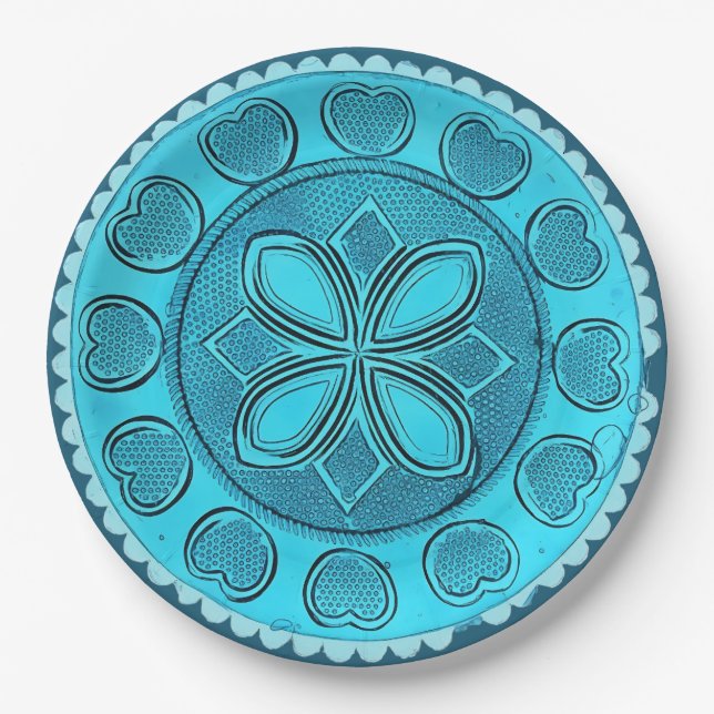 Antique Aqua Glass Romantic Floral Faux China Paper Plates (Front)