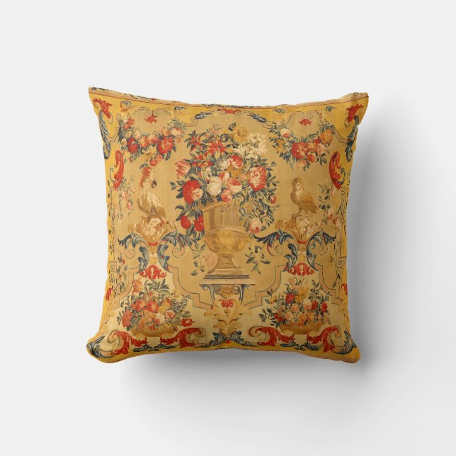 Antique Arabesques Silk Tapestry Print Throw Pillow (Front)