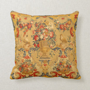 Antique Arabesques Silk Tapestry Print Throw Pillow