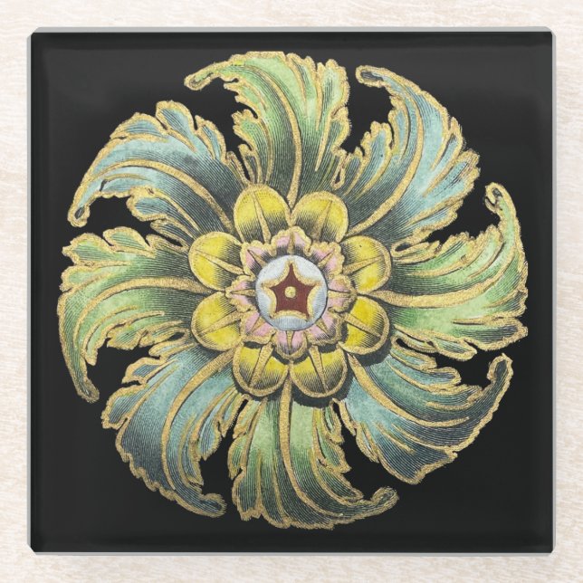 Antique Architectural Rosette No. 1 Glass Coaster (Front)