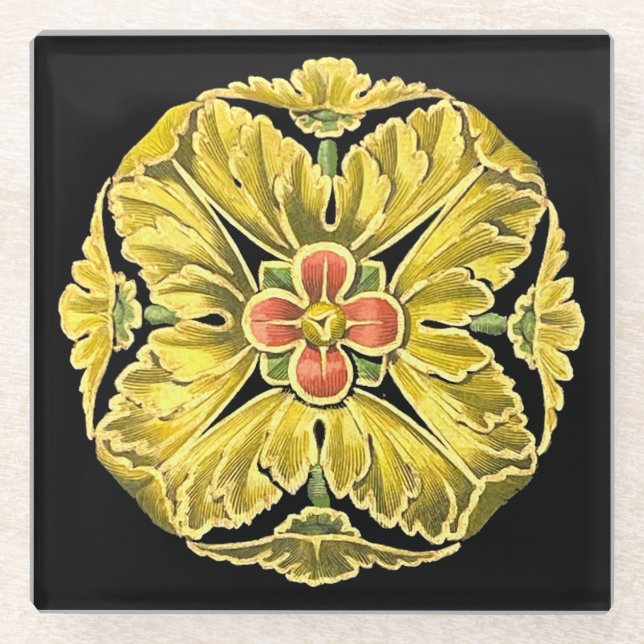 Antique Architectural Rosette No. 3 Glass Coaster (Front)