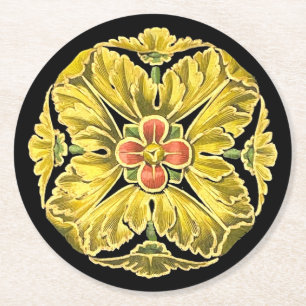 Antique Architectural Rosette No. 3 Round Paper Coaster