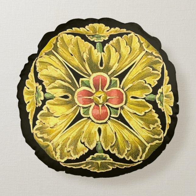 Antique Architectural Rosette No. 3 Round Pillow (Front)