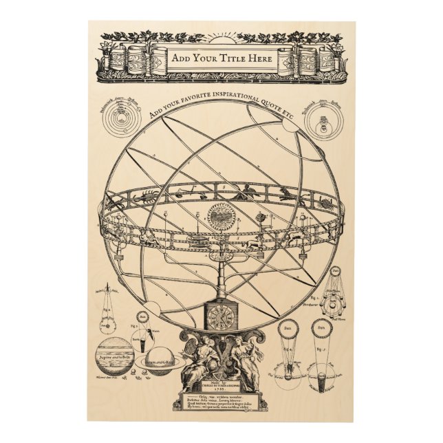 Antique Armillary Sphere Spherical Astrolabe Wood Wall Art (Front)